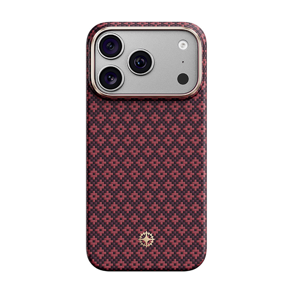 Apple iPhone 18 Pro Max Kılıf M-Safe Şarj Özellikli Benks ArmorAir ArmorGrid Serisi C1 Kevlar Karbon Kapak Bordo