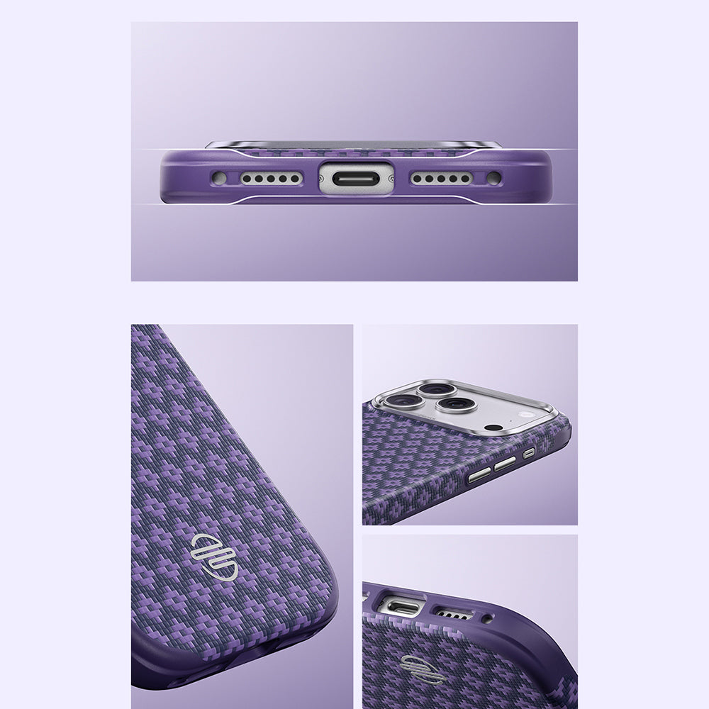 Apple iPhone 18 Pro Max Kılıf M-Safe Şarj Özellikli Benks ArmorPro ArmorEdge X9 Serisi Kevlar Karbon Kapak Mor