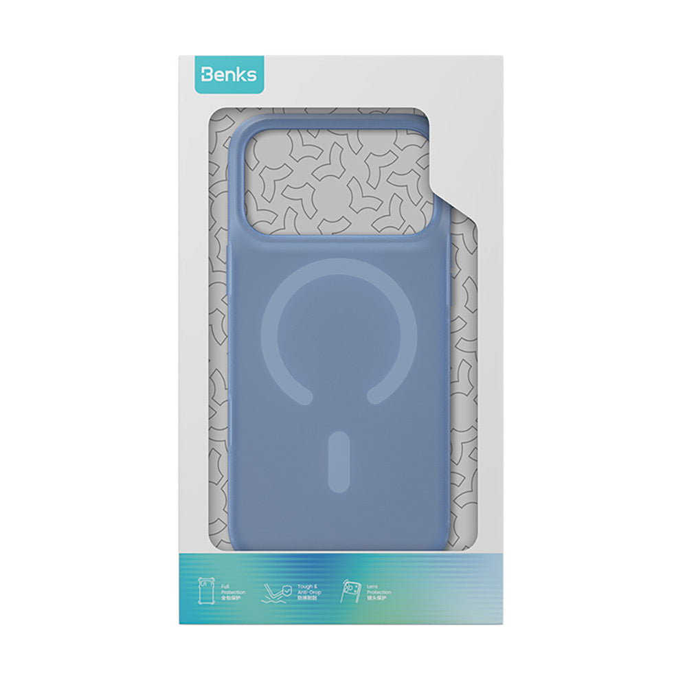 Apple iPhone 18 Pro Max Kılıf M-Safe Şarj Özellikli Benks C-Magnet Lucid ArmorPro Kapak Mavi