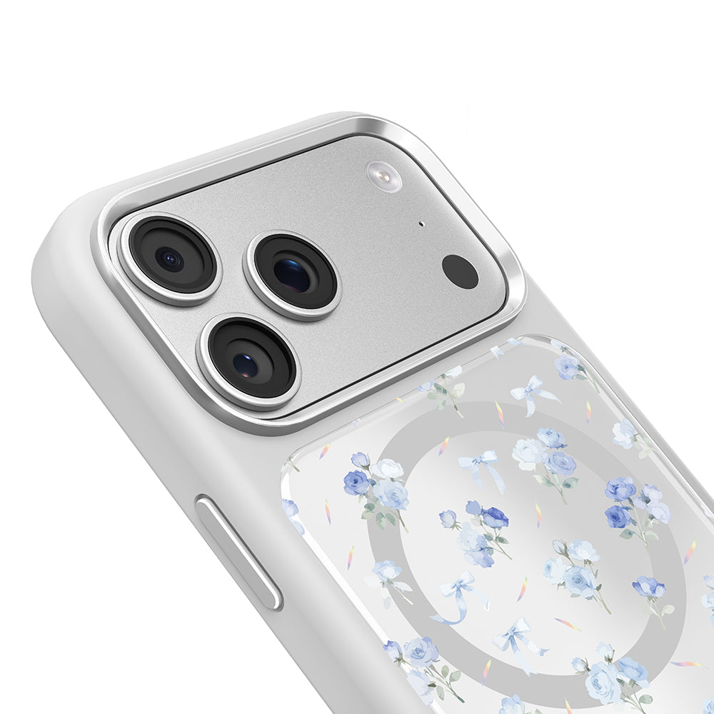 Apple iPhone 18 Pro Max Kılıf M-safe Şarj Özellikli Çiçek Tasarımlı Mutural Flower Serisi Kapak Beyaz