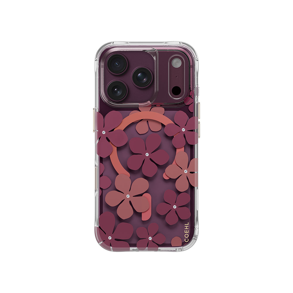 Apple iPhone 18 Pro Max Kılıf M-safe Şarj Özellikli Çiçekli Tasarım Coehl Mila Serisi Kapak Bordo