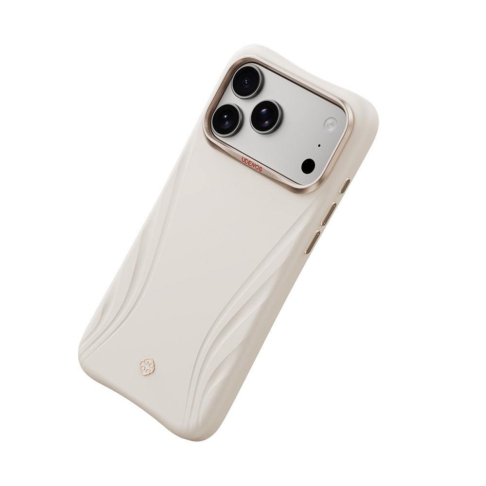 Apple iPhone 18 Pro Max Kılıf M-Safe Şarj Özellikli Çizgili Logolu Udemos Freedom Serisi Kapak Beyaz
