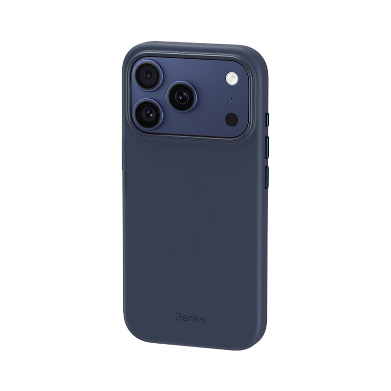 Apple iPhone 18 Pro Max Kılıf M-safe Şarj Özellikli Çizilmeye Dayanıklı Benks VitaPro Serisi PU Deri Kapak Mavi