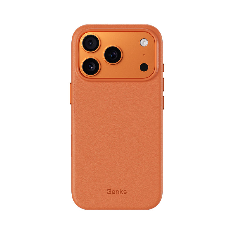 Apple iPhone 18 Pro Max Kılıf M-safe Şarj Özellikli Çizilmeye Dayanıklı Benks VitaPro Serisi PU Deri Kapak Turuncu
