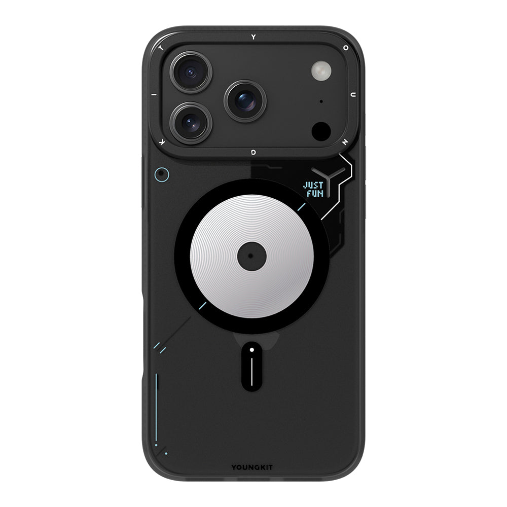Apple iPhone 18 Pro Max Kılıf M-safe Şarj Özellikli Disk Desenli Youngkit Disc Battle Kapak Siyah