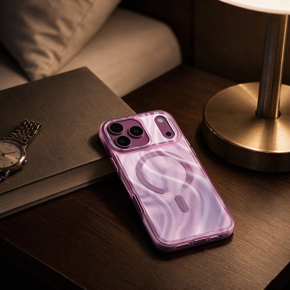 Apple iPhone 18 Pro Max Kılıf M-safe Şarj Özellikli Mutural Glow Desert Serisi Kapak Mor