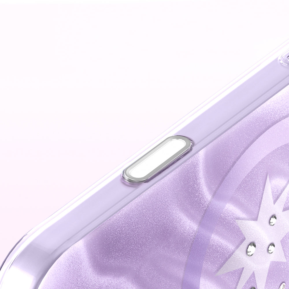 Apple iPhone 18 Pro Max Kılıf M-Safe Şarj Özellikli Orjinal Swarovski Taşlı Zore Paris Rovix Sert PC Kapak Açık Mor