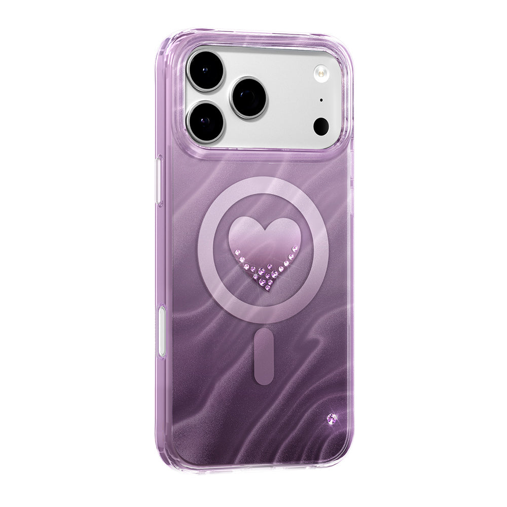 Apple iPhone 18 Pro Max Kılıf M-Safe Şarj Özellikli Orjinal Swarovski Taşlı Zore Paris Rovix Sert PC Kapak Mor