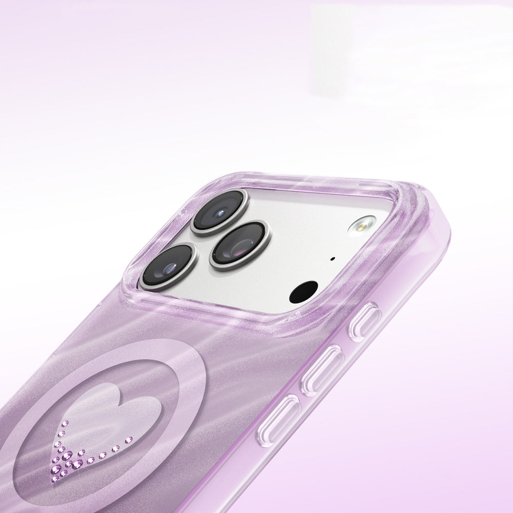 Apple iPhone 18 Pro Max Kılıf M-Safe Şarj Özellikli Orjinal Swarovski Taşlı Zore Paris Rovix Sert PC Kapak Mor