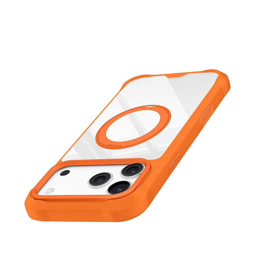 Apple iPhone 18 Pro Max Kılıf M-safe Şarj Özellikli Parmak Ring Standlı Airbag Tasarımlı Mutural Obsidian Serisi Kapak Turuncu