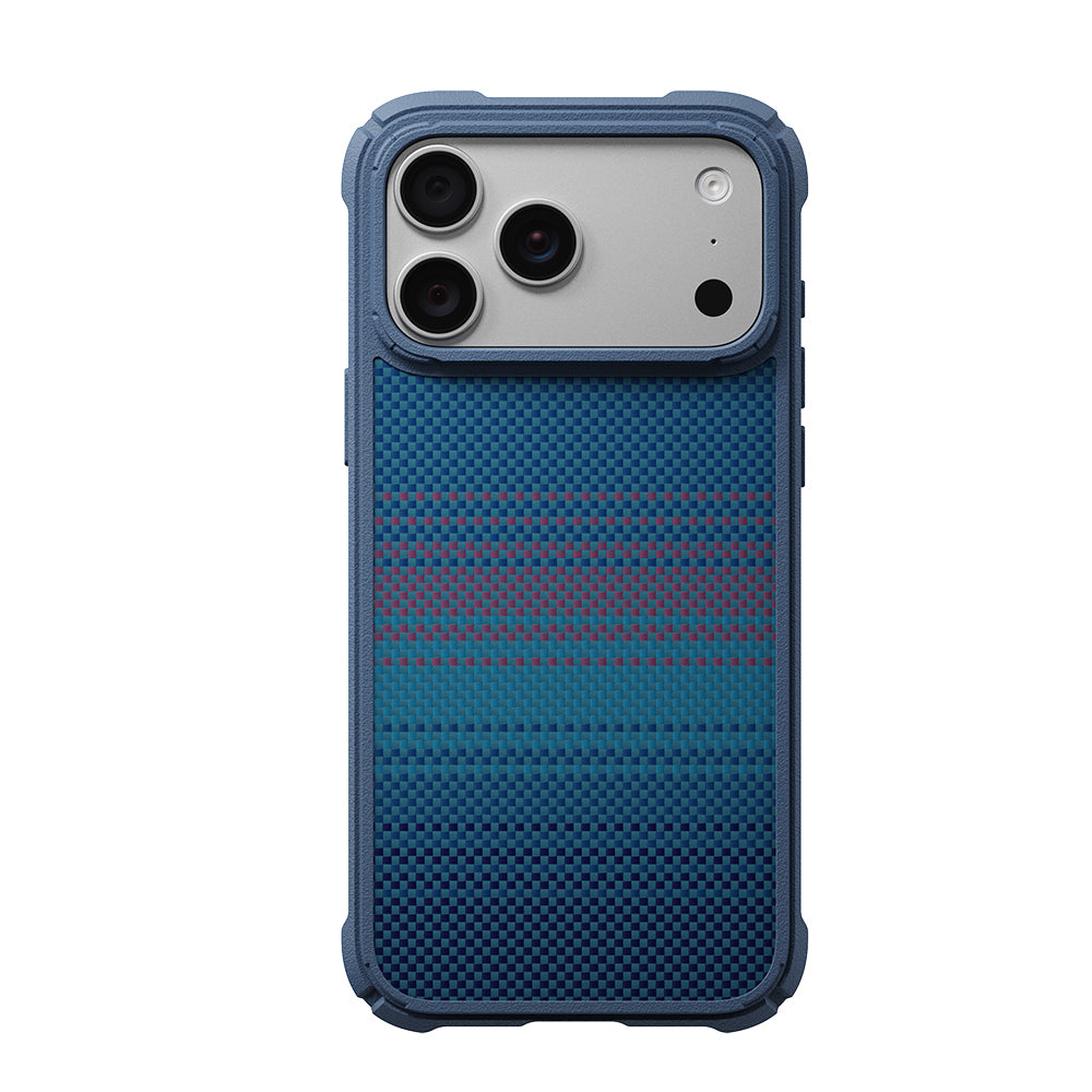 Apple iPhone 18 Pro Max Kılıf M-safe Şarj Özellikli Pitaka Tactile Woven Sunset-Moonrise Aramid Serisi Cairn Kapak Kahverengi