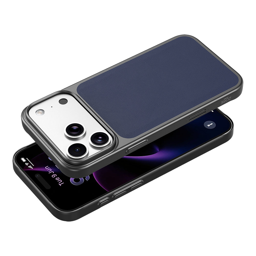 Apple iPhone 18 Pro Max Kılıf M-Safe Şarj Özellikli PU Zore Paris Trexo Sert PC Kapak Lacivert