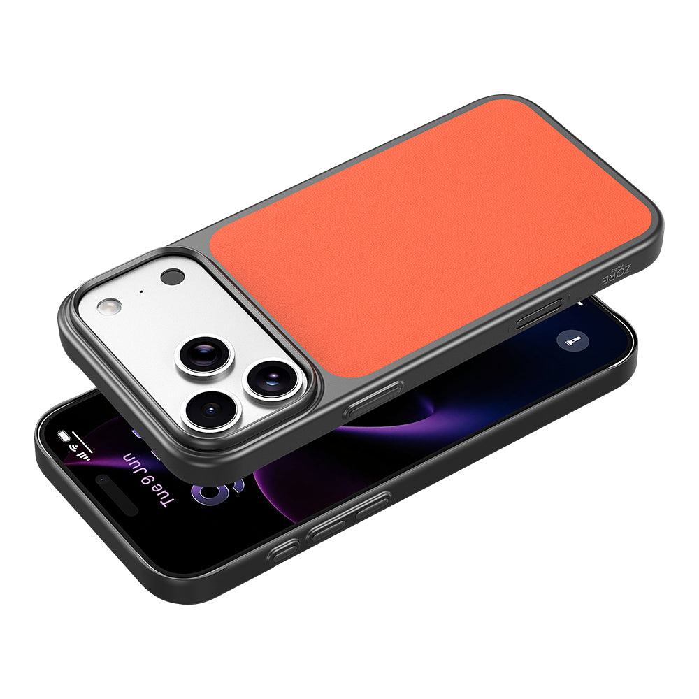 Apple iPhone 18 Pro Max Kılıf M-Safe Şarj Özellikli PU Zore Paris Trexo Sert PC Kapak Turuncu