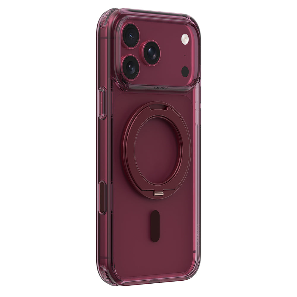 Apple iPhone 18 Pro Max Kılıf M-safe Şarj Özellikli Raptic Air Stand Serisi Aynalı Arka Yüzey Standlı Kapak Bordo