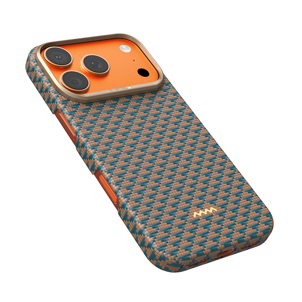 Apple iPhone 18 Pro Max Kılıf M-safe Şarj Özellikli Raptic Aramid Skin Origin Serisi Karbon Kapak Kahverengi