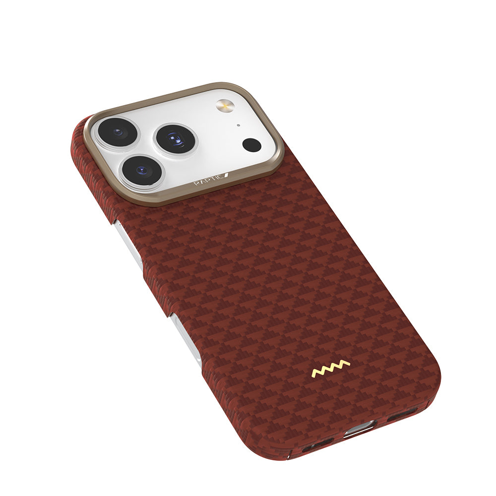Apple iPhone 18 Pro Max Kılıf M-safe Şarj Özellikli Raptic Aramid Skin Origin Serisi Karbon Kapak Kahverengi