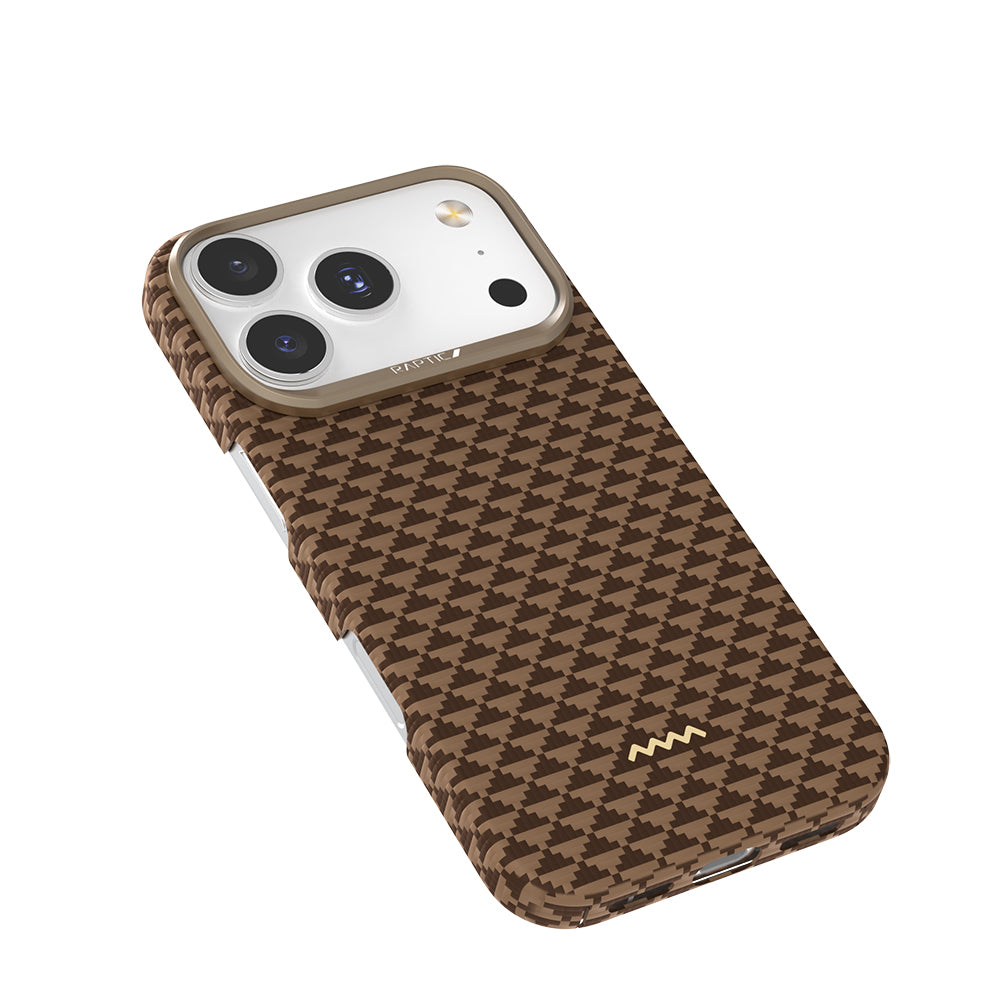 Apple iPhone 18 Pro Max Kılıf M-safe Şarj Özellikli Raptic Aramid Skin Origin Serisi Karbon Kapak Kahverengi