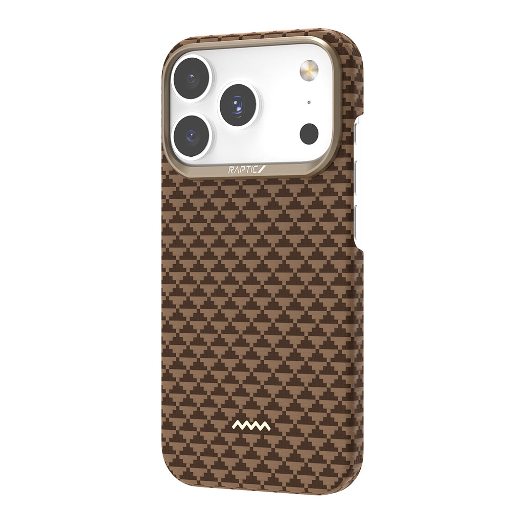 Apple iPhone 18 Pro Max Kılıf M-safe Şarj Özellikli Raptic Aramid Skin Origin Serisi Karbon Kapak Kahverengi