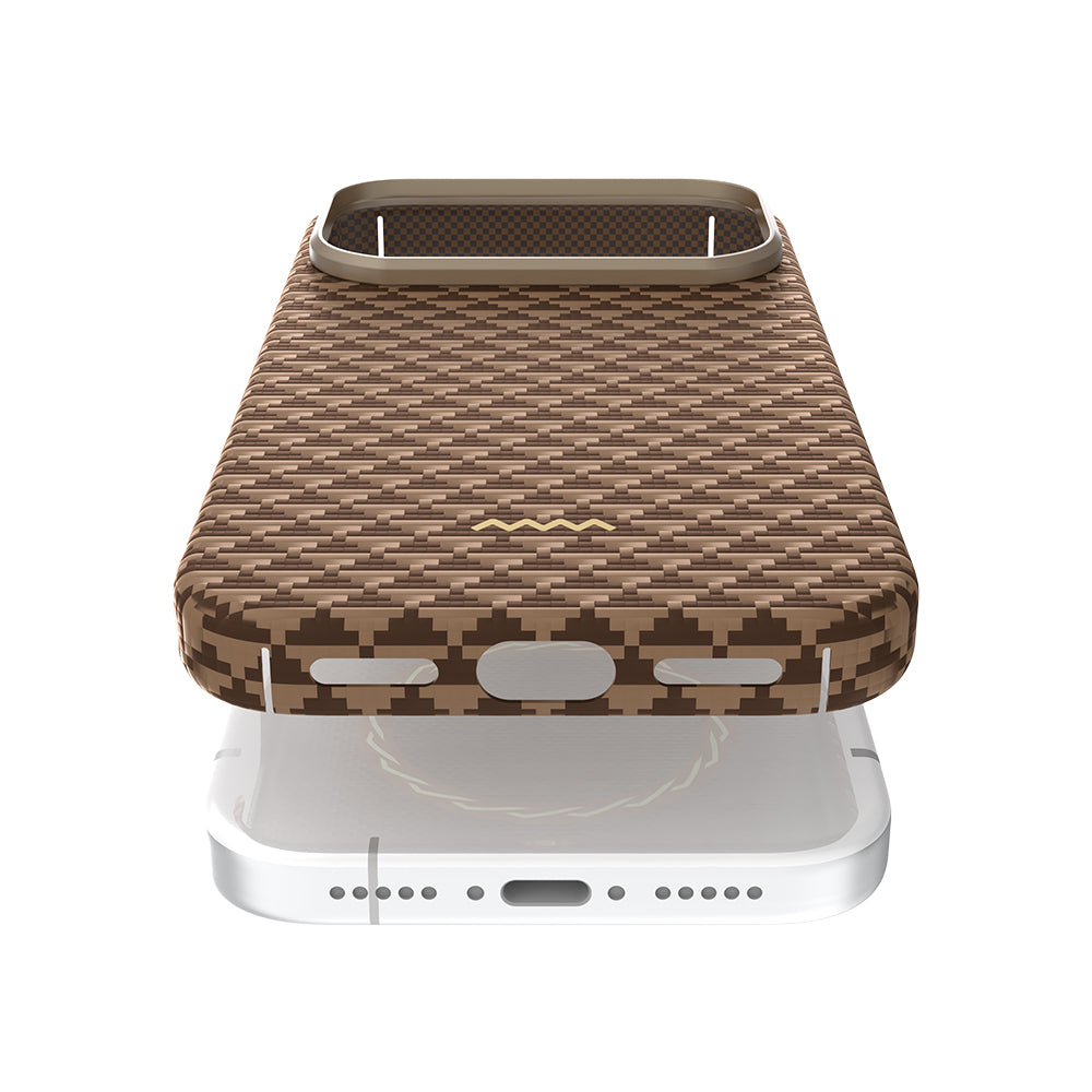 Apple iPhone 18 Pro Max Kılıf M-safe Şarj Özellikli Raptic Aramid Skin Origin Serisi Karbon Kapak Kahverengi