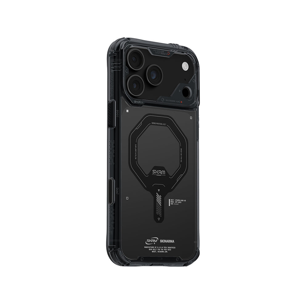Apple iPhone 18 Pro Max Kılıf M-safe Şarj Özellikli Şeffaf Airbag Tasarımlı Skinarma Saido Mag-Charge Kapak Füme