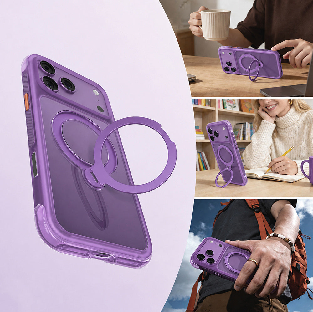 Apple iPhone 18 Pro Max Kılıf M-safe Şarj Özellikli Standlı Airbag Tasarımlı Mutural Air Shield Serisi Kapak Mor