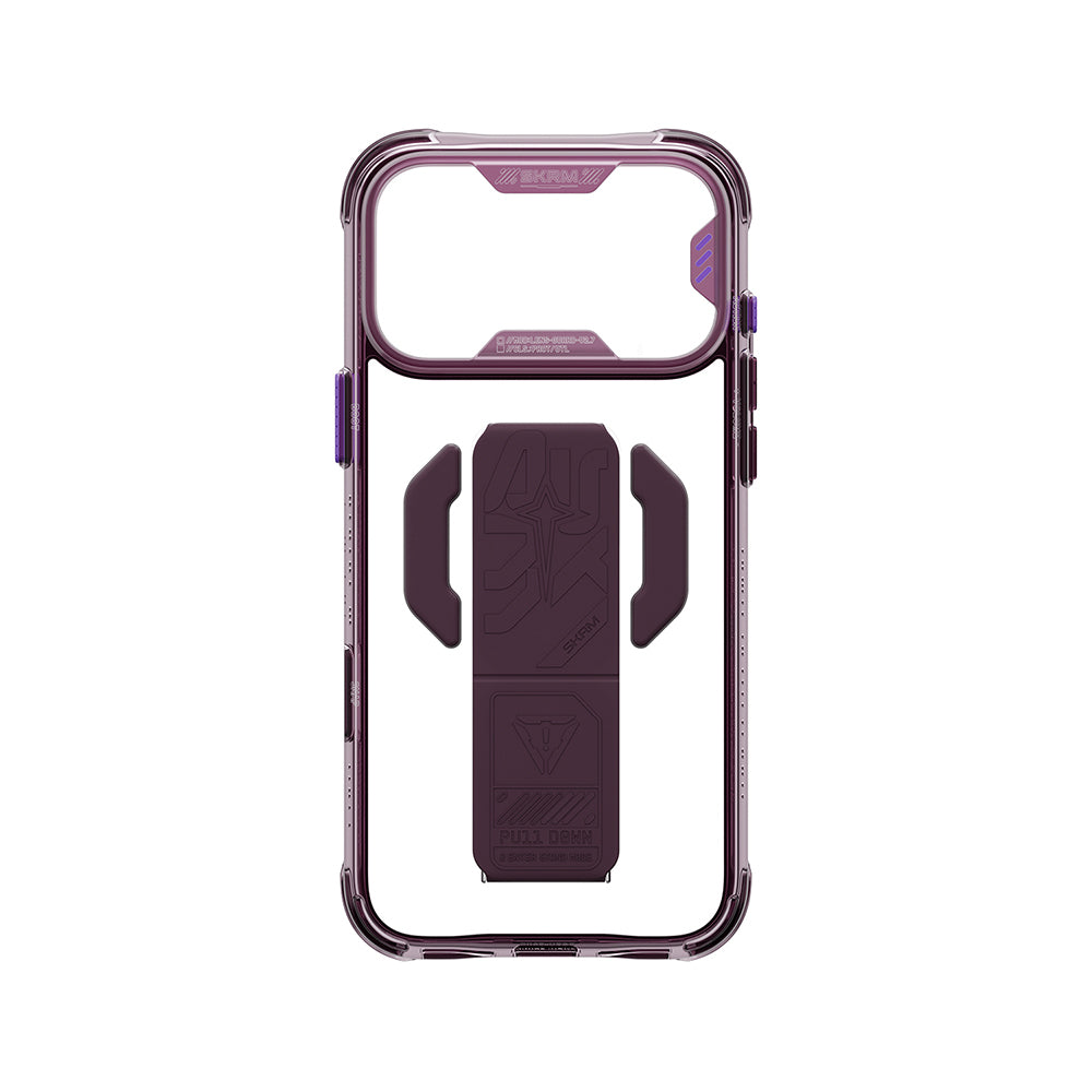 Apple iPhone 18 Pro Max Kılıf M-safe Şarj Özellikli Teknoloji Desenli Skinarma Helio CE Mag Charge Standlı Kapak Bordo