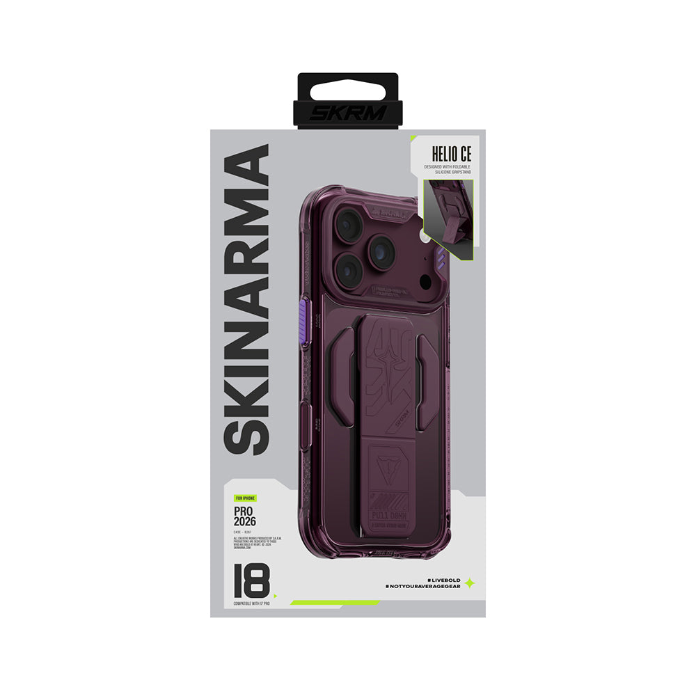 Apple iPhone 18 Pro Max Kılıf M-safe Şarj Özellikli Teknoloji Desenli Skinarma Helio CE Mag Charge Standlı Kapak Bordo
