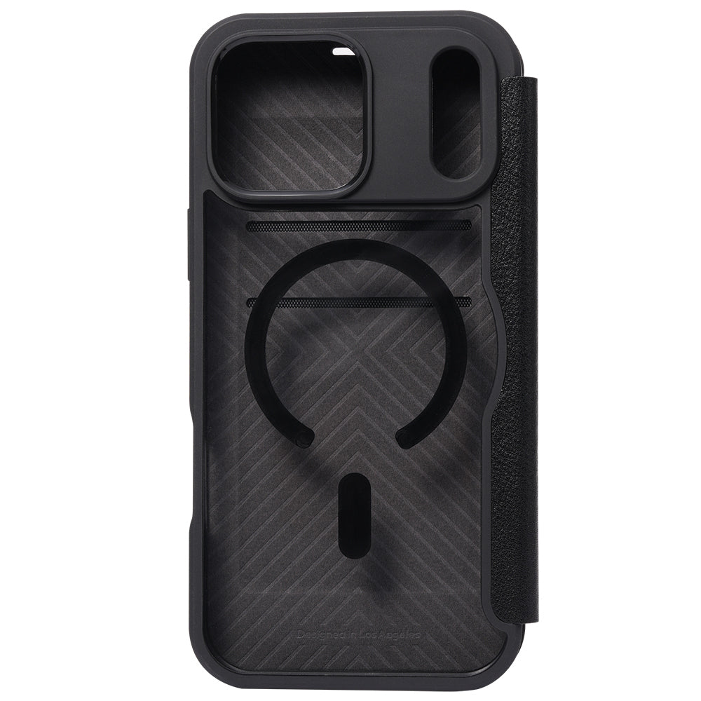 Apple iPhone 18 Pro Max Kılıf M-safe Şarj Özellikli Vegan Deri Tasarımlı Şeffaf Arka Yüzey Kartlıklı Raptic Urban Folio Serisi Kapak Siyah