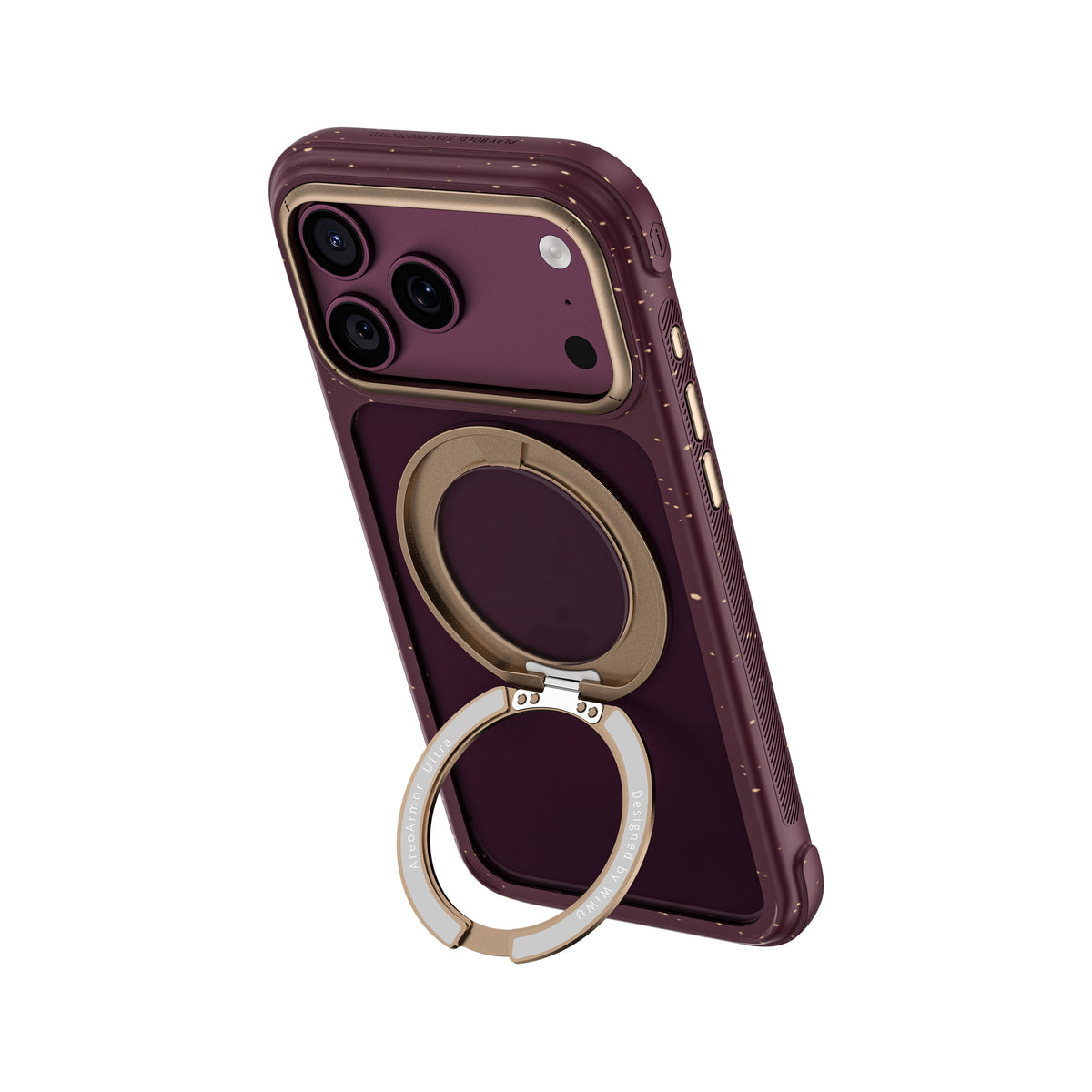 Apple iPhone 18 Pro Max Kılıf M-safe Şarj Özellikli Wiwu AA-203 AeroArmor Ultra Serisi Airbag Tasarımlı Standlı Kapak Bordo