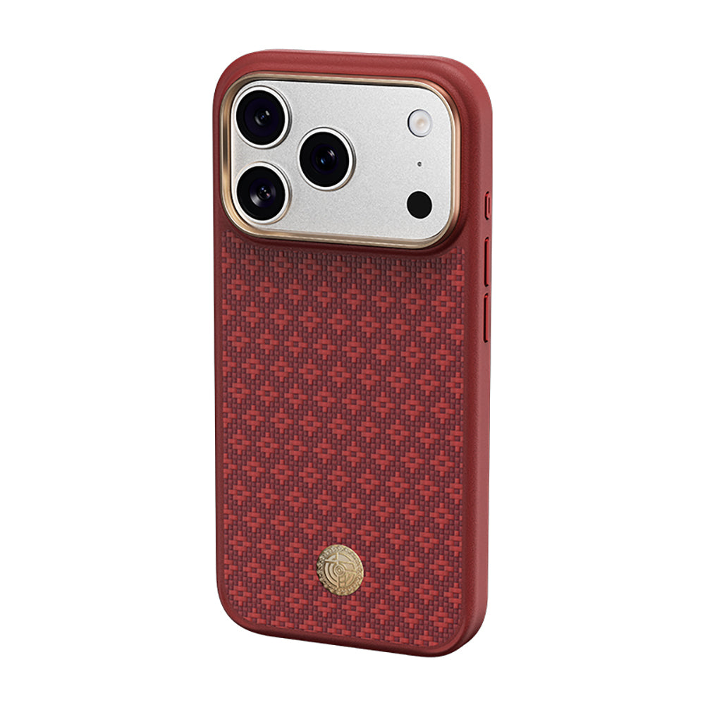 Apple iPhone 18 Pro Max Kılıf M-Safe Şarj Özellikli Yükseltilmiş Kamera Çerçeveli Benks ArmorPro ArmorGrid Serisi Kevlar Karbon Kapak Kırmızı