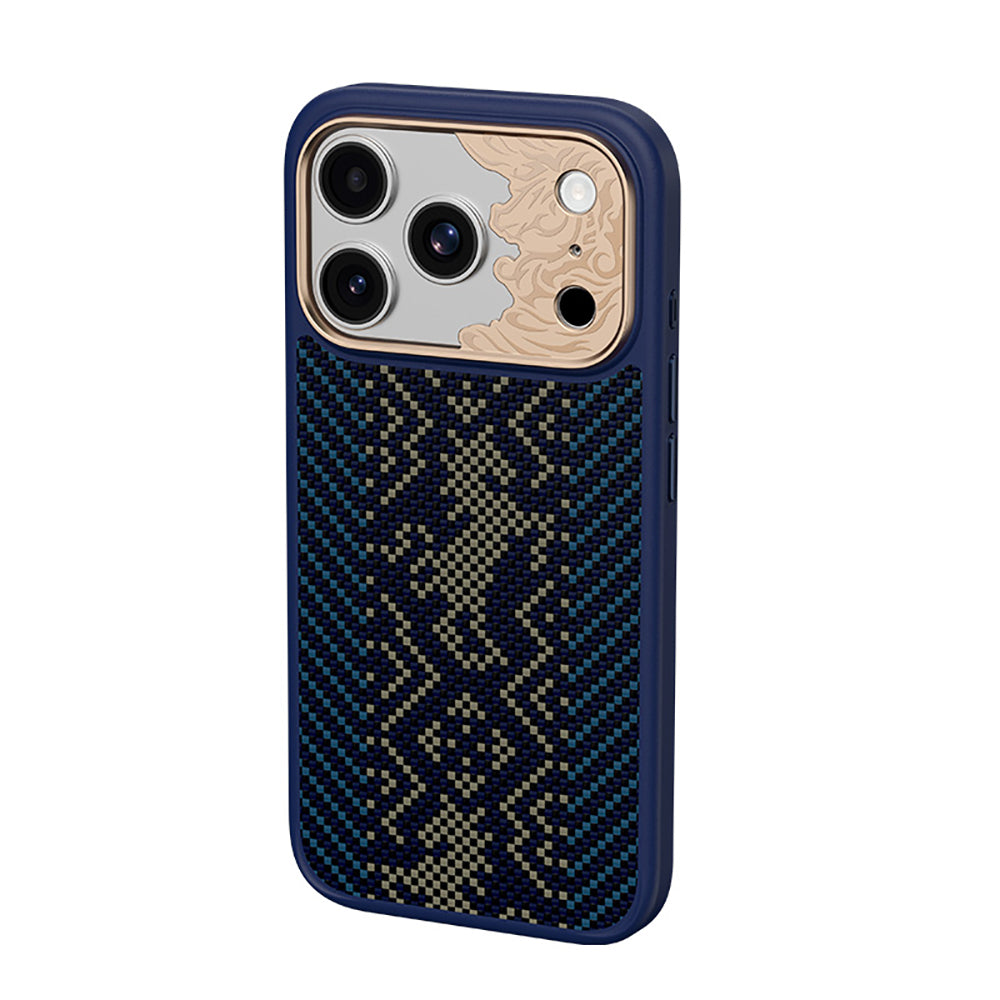 Apple iPhone 18 Pro Max Kılıf M-safe Şarj Özellikli Yükseltilmiş Kamera Çerçeveli Karbon Fiber Tasarımlı Benks Knight ArmorPro Kevlar Kapak Lacivert