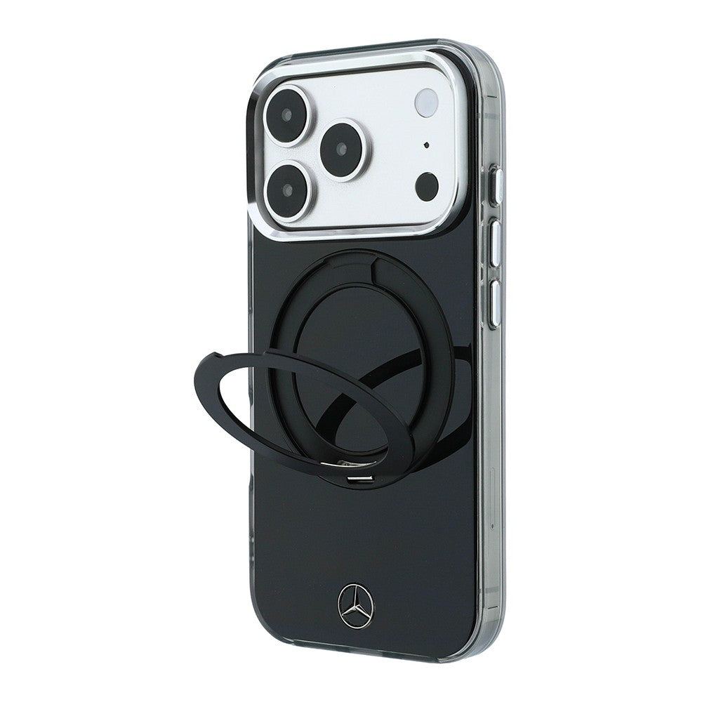 Apple iPhone 18 Pro Max Kılıf Mercedes Benz Orjinal Lisanslı M-safe Şarj Özellikli 360 Derece Dönebilen Standlı Metal Logolu Sert PC Kapak Siyah