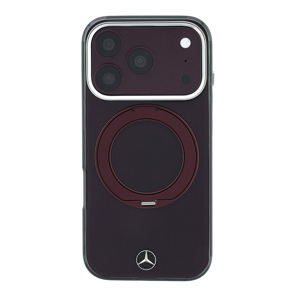 Apple iPhone 18 Pro Max Kılıf Mercedes Benz Orjinal Lisanslı M-safe Şarj Özellikli 360 Derece Dönebilen Standlı Metal Logolu Sert PC Kapak Bordo