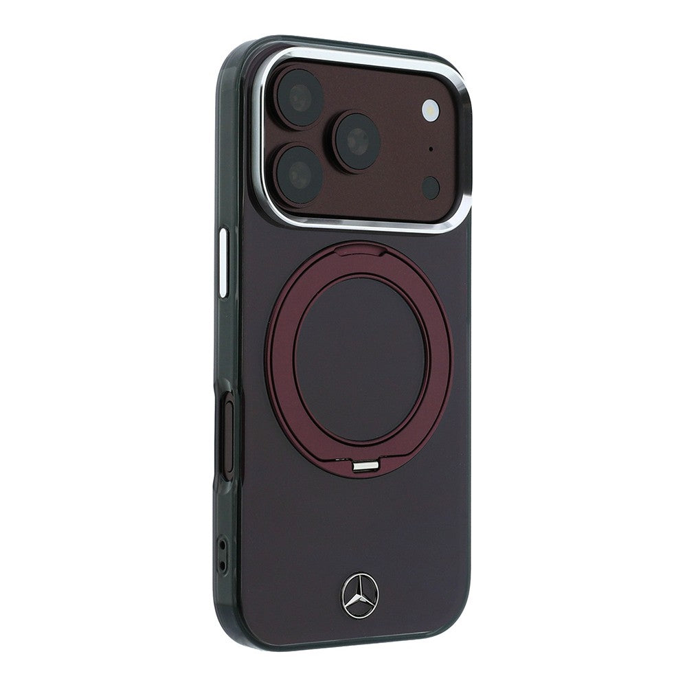Apple iPhone 18 Pro Max Kılıf Mercedes Benz Orjinal Lisanslı M-safe Şarj Özellikli 360 Derece Dönebilen Standlı Metal Logolu Sert PC Kapak Bordo