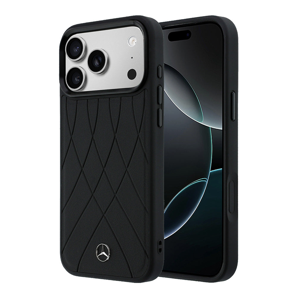 Apple iPhone 18 Pro Max Kılıf Mercedes Benz Orjinal Lisanslı M-safe Şarj Özellikli 3D Metal Logolu Crossed Lines Kapak Siyah