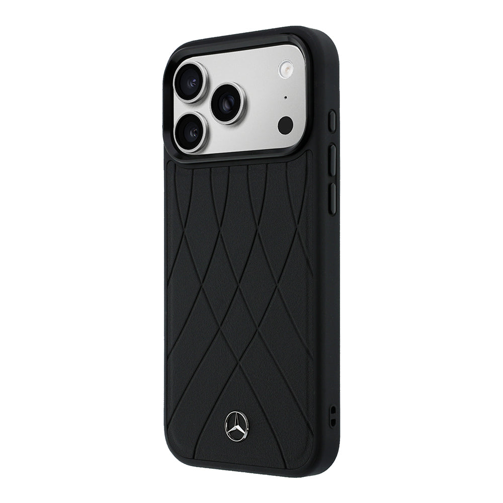 Apple iPhone 18 Pro Max Kılıf Mercedes Benz Orjinal Lisanslı M-safe Şarj Özellikli 3D Metal Logolu Crossed Lines Kapak Siyah