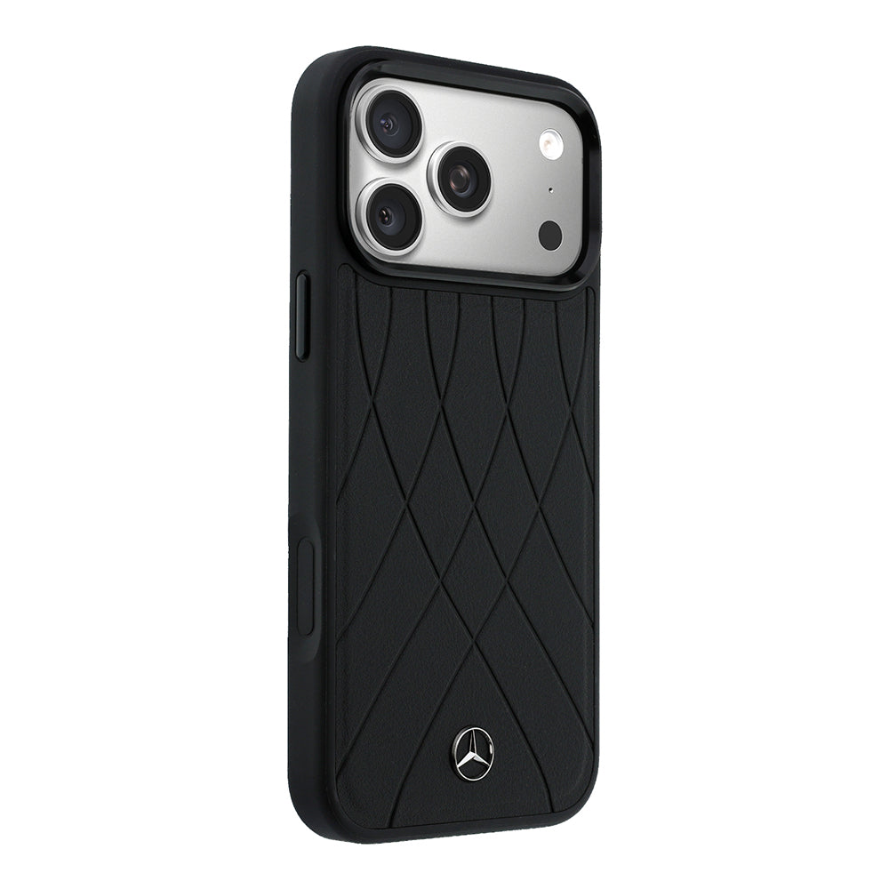 Apple iPhone 18 Pro Max Kılıf Mercedes Benz Orjinal Lisanslı M-safe Şarj Özellikli 3D Metal Logolu Crossed Lines Kapak Siyah