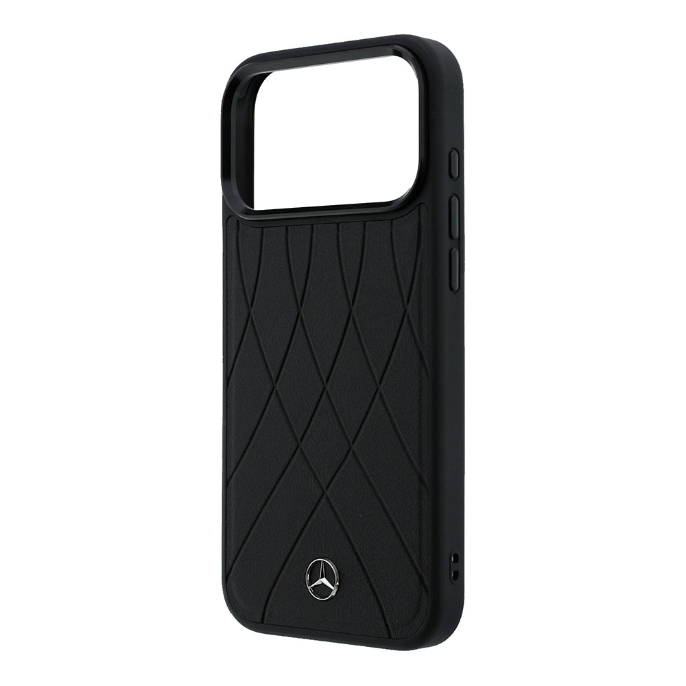 Apple iPhone 18 Pro Max Kılıf Mercedes Benz Orjinal Lisanslı M-safe Şarj Özellikli 3D Metal Logolu Crossed Lines Kapak Siyah