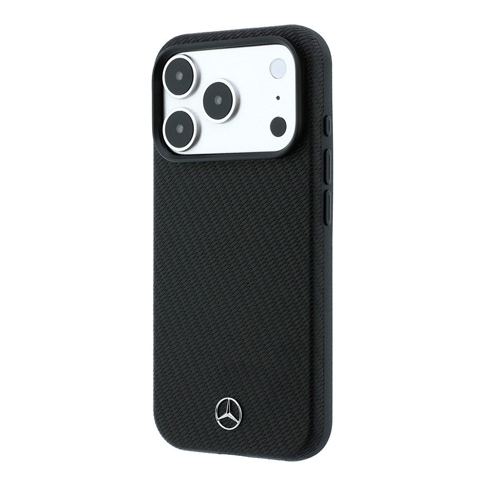 Apple iPhone 18 Pro Max Kılıf Mercedes Benz Orjinal Lisanslı M-safe Şarj Özellikli 3D Metal Logolu Wrap Wood Deri Kapak Siyah