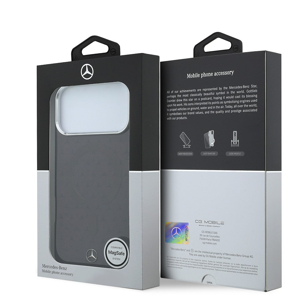 Apple iPhone 18 Pro Max Kılıf Mercedes Benz Orjinal Lisanslı M-safe Şarj Özellikli Çift Katmanlı Yıldız Desenli Sert PC Kapak Bordo