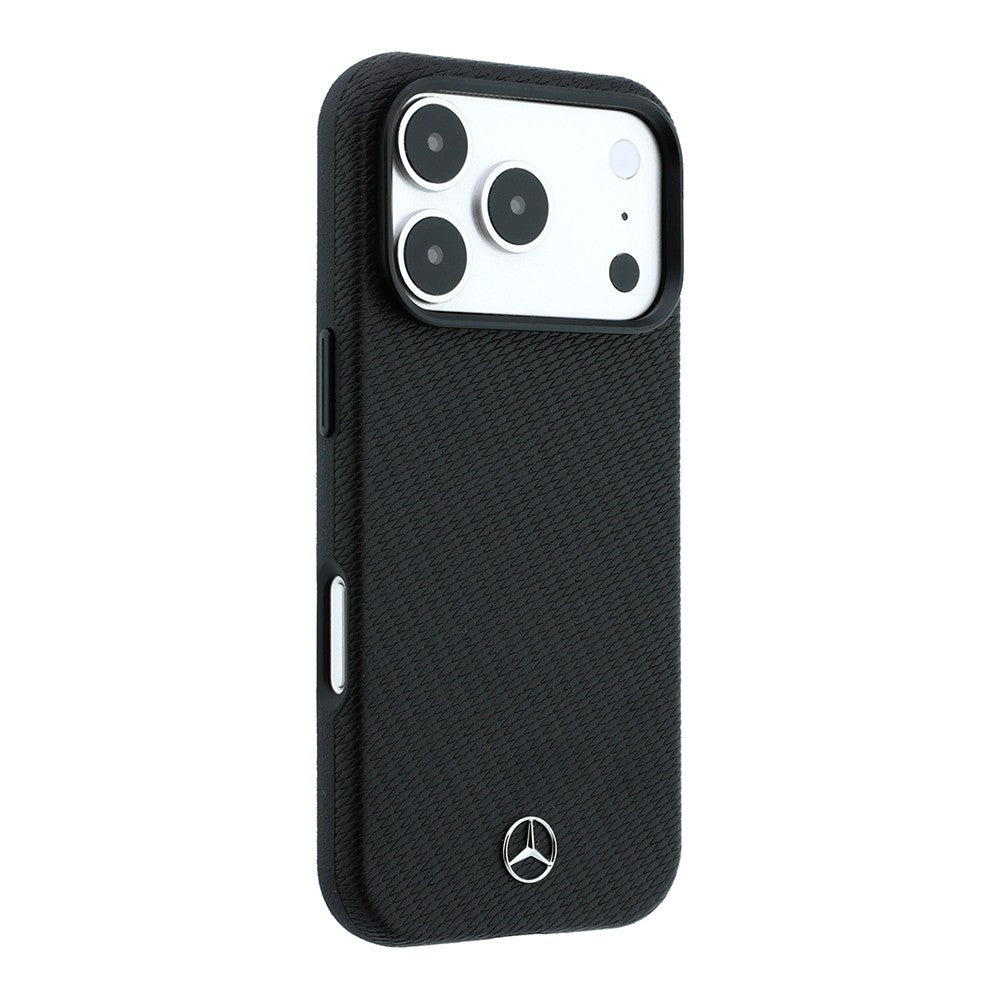 Apple iPhone 18 Pro Max Kılıf Mercedes Benz Orjinal Lisanslı M-safe Şarj Özellikli PU Deri 3D Metal Logolu Kartlıklı Kapak Siyah