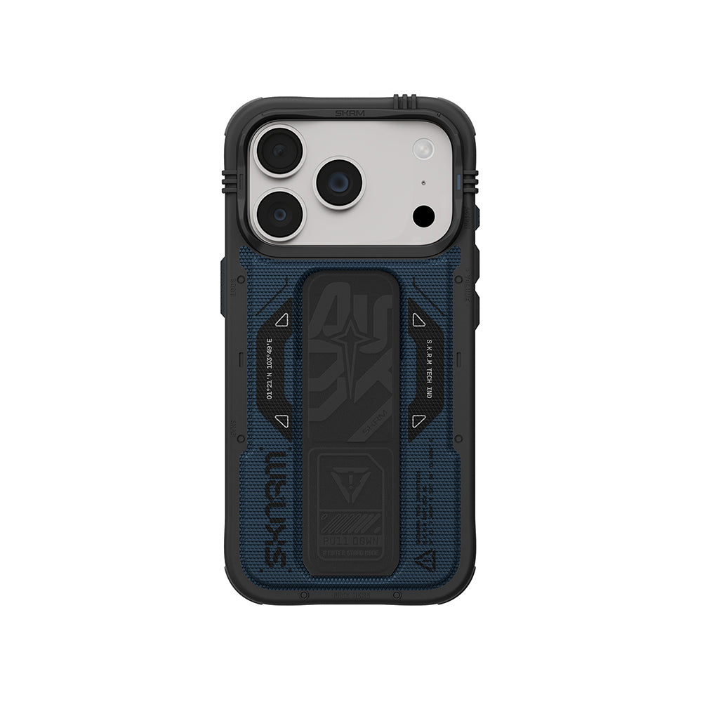 Apple iPhone 18 Pro Max Kılıf SkinArma M-safe Şarj Özellikli Airbag Tasarımlı Standlı Phantom Kapak Mavi