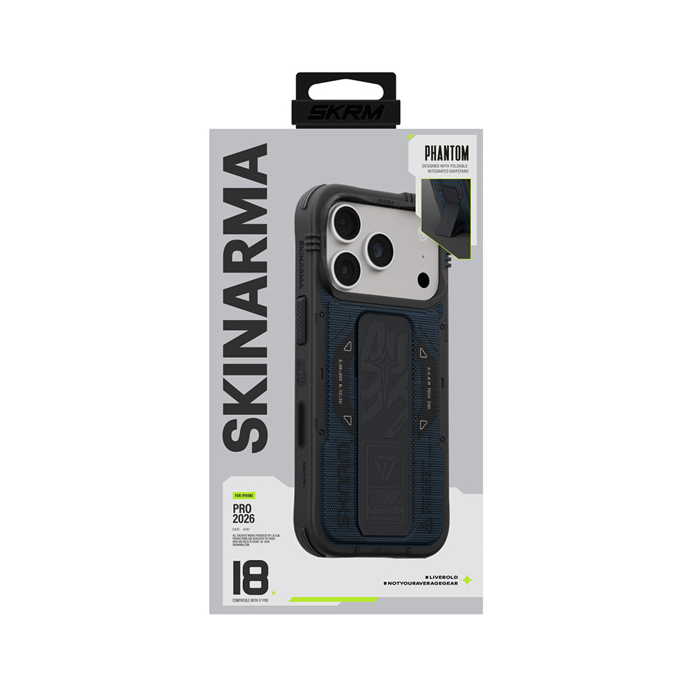 Apple iPhone 18 Pro Max Kılıf SkinArma M-safe Şarj Özellikli Airbag Tasarımlı Standlı Phantom Kapak Mavi