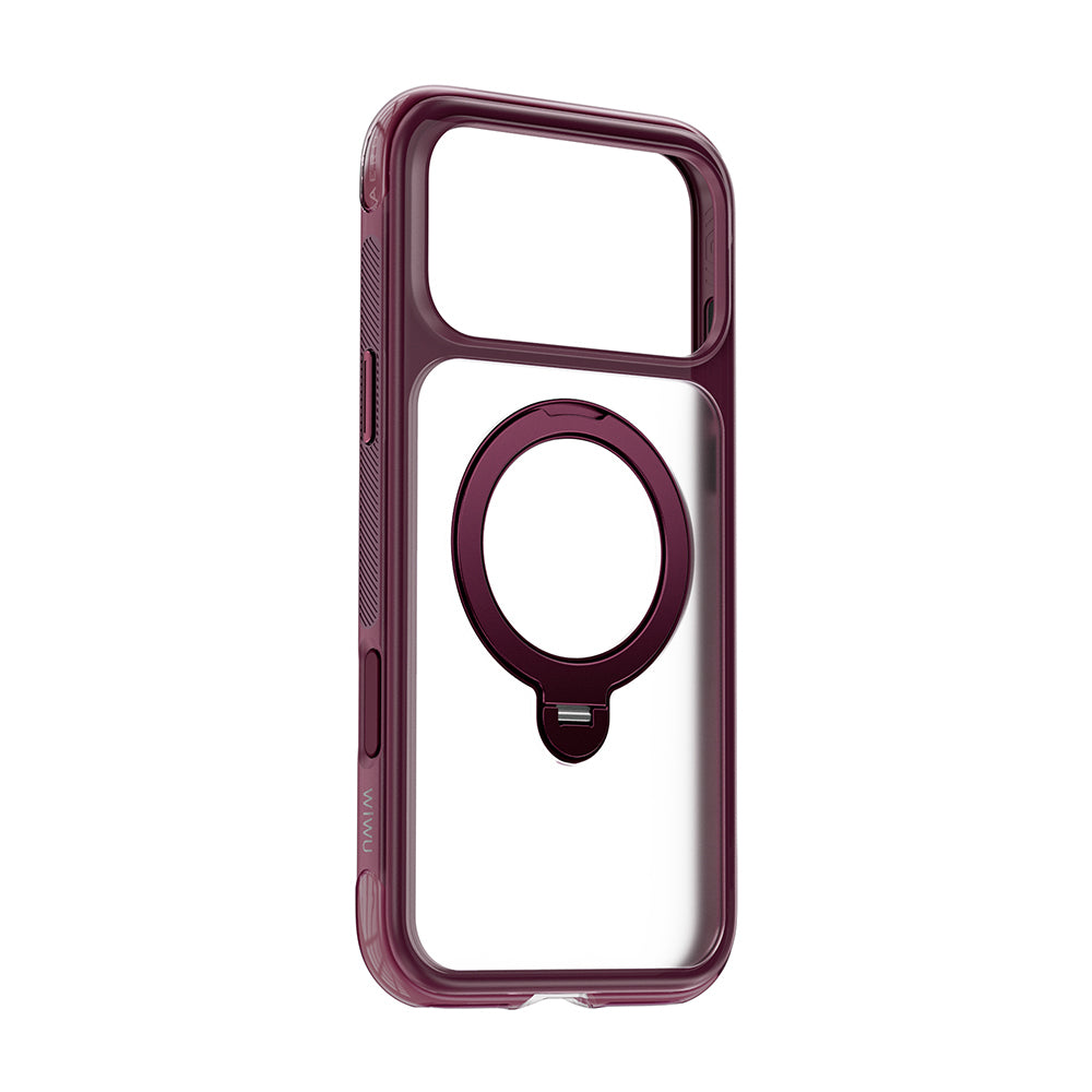 Apple iPhone 18 Pro Max Kılıf Wiwu AG-203 AeroGuard Ultra Serisi M-safe Şarj Özellikli Airbag Tasarımlı Standlı Kapak Bordo