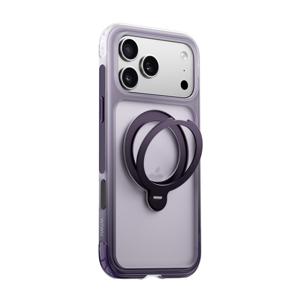 Apple iPhone 18 Pro Max Kılıf Wiwu AS-204 AeroShield Aurora Ultra Serisi M-safe Şarj Özellikli Airbag Tasarımlı Standlı Kapak Mor