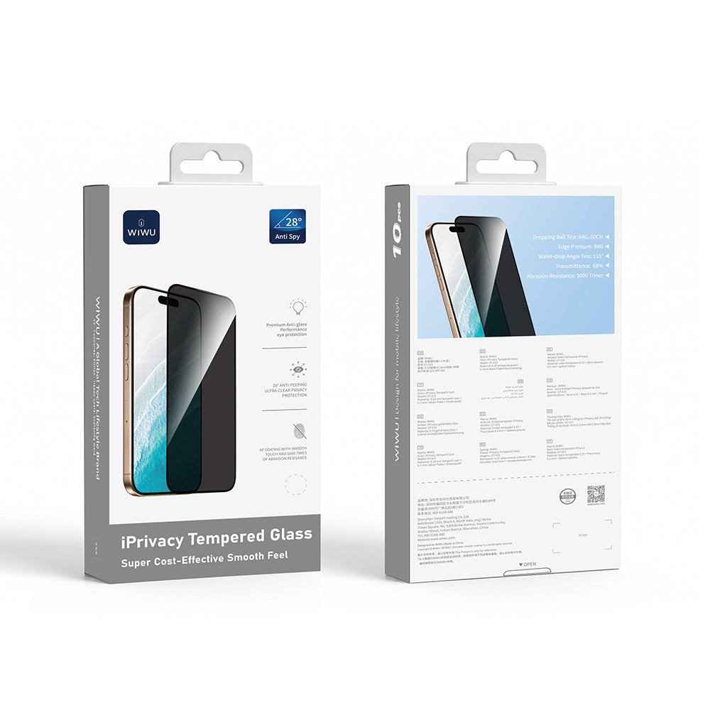 Apple iPhone 18 Pro Wiwu GT-015 Özellikli Çok Katmanlı Temperli iPrivacy Cam Ekran Koruyucu 10'lu Paket Siyah
