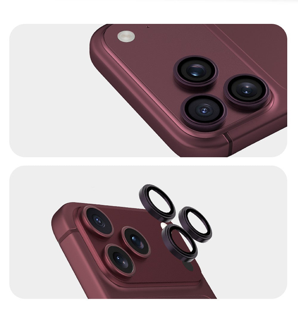 Apple iPhone 18 Pro Youngkit Alloy Original Parlama Önleyici Kamera Lens Koruyucu + Kolay Uygulama Aparatlı Bordo
