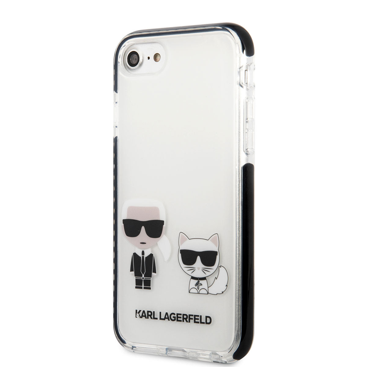 iPhone 7 Kılıf Karl Lagerfeld Kenarları Siyah Silikon K&C Dizayn Kılıf Beyaz