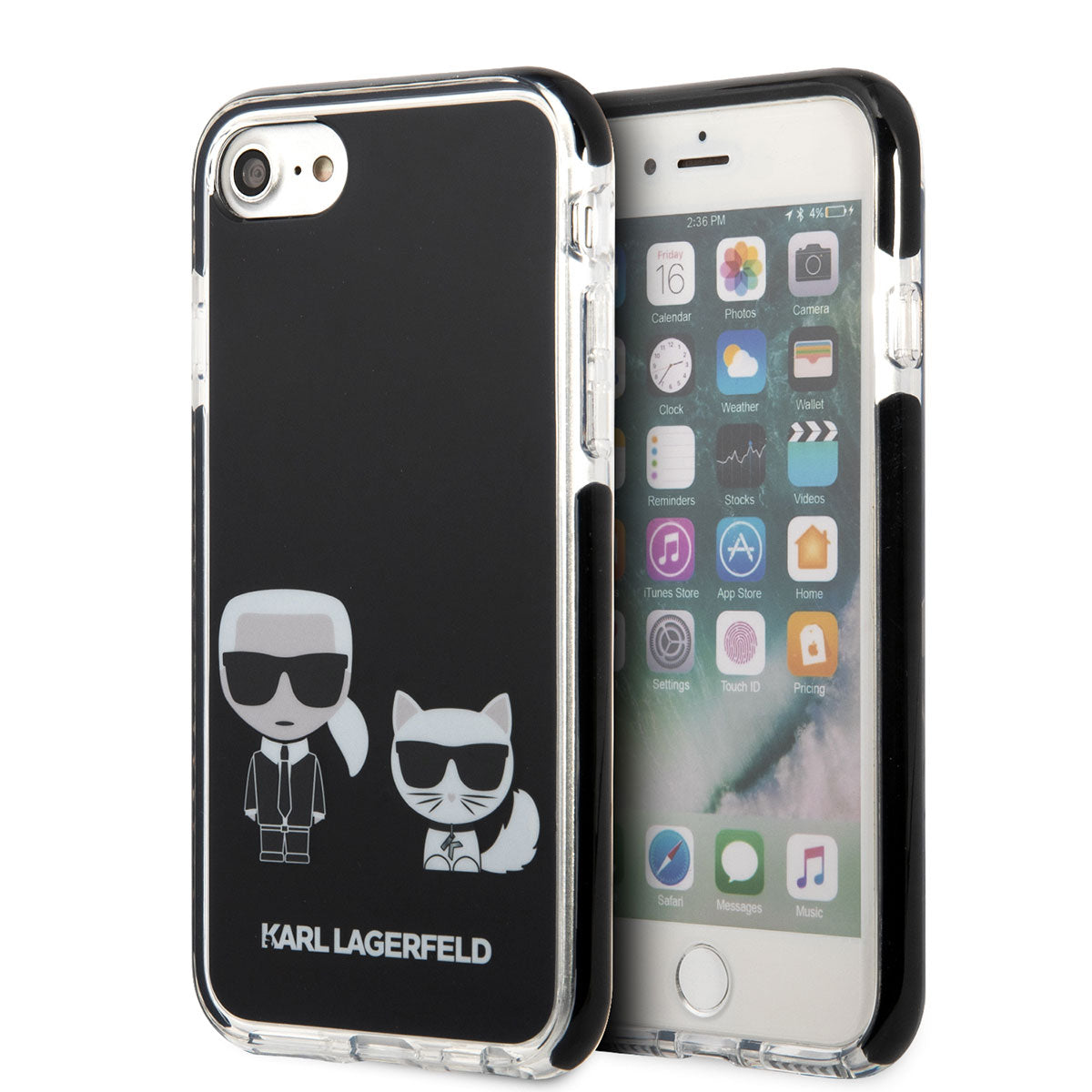 iPhone 8 Kılıf Karl Lagerfeld Kenarları Siyah Silikon K&C Dizayn Kılıf Beyaz