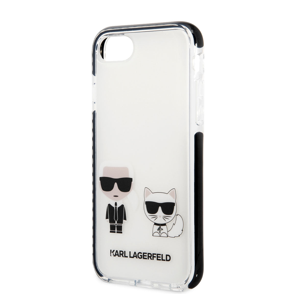 iPhone 8 Kılıf Karl Lagerfeld Kenarları Siyah Silikon K&C Dizayn Kılıf Beyaz